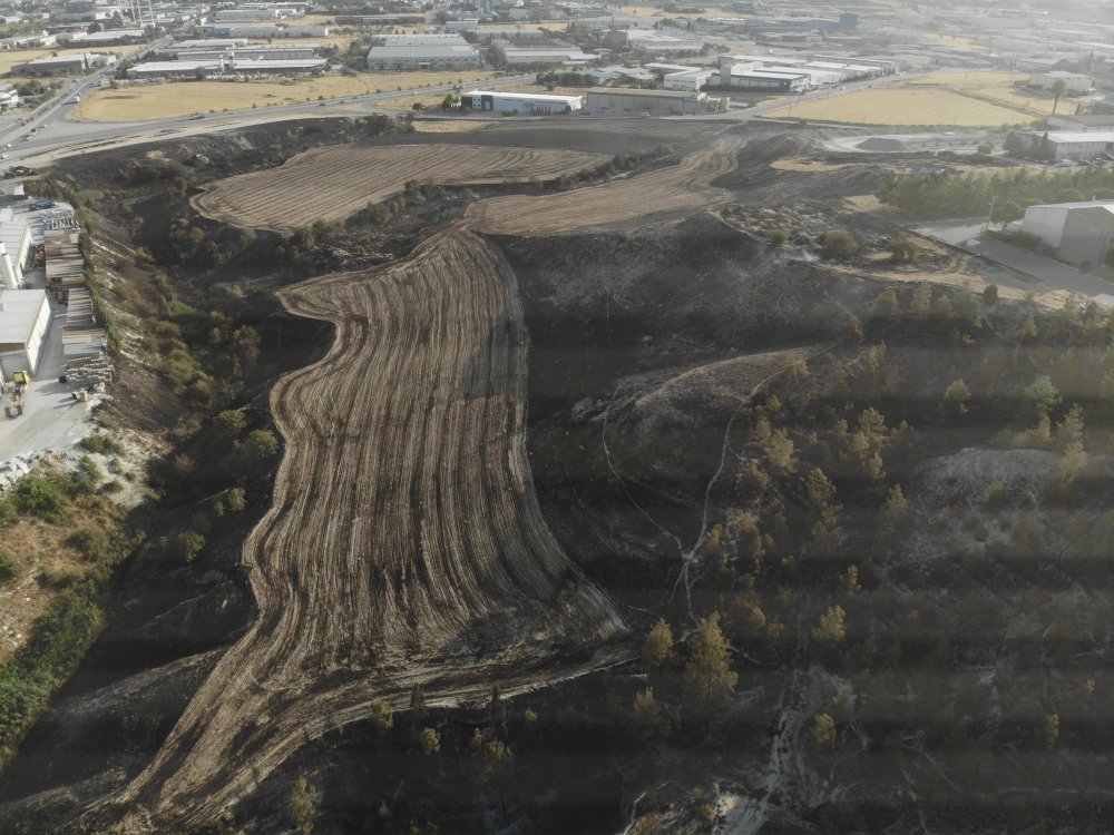 Denizli’de sanayi bölgesinde meydana gelen orman yangını havadan ve karadan yapılan müdahalenin ardından söndürüldü. Genç ağaçların zarar gördüğü yangın havadan görüntülendi.